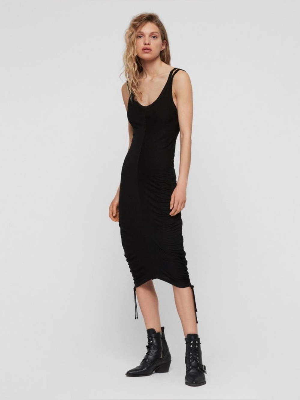 All Saints Ola dress, Black Ruched Tank Midi, small